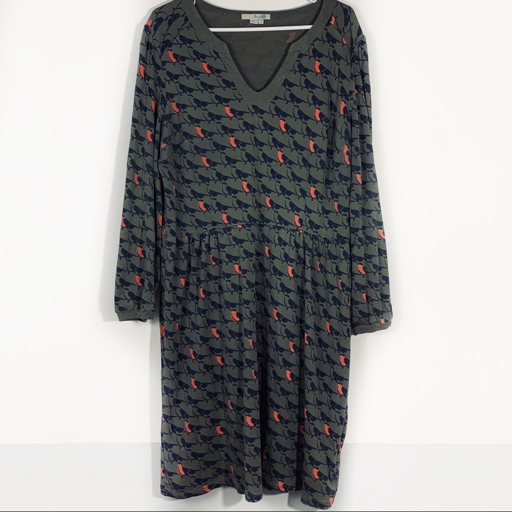Boden Alicia Bird Print Green Dress Plus Size 16R